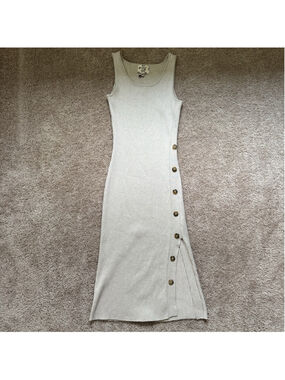 Hippie Rose Women Ribbed Sweater Knit Dress Medium Beige Bodycon Buttons